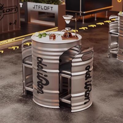 オーダーメイド オイルドラム 家具 シルバー/イエロー オイルドラム 椅子とテーブル