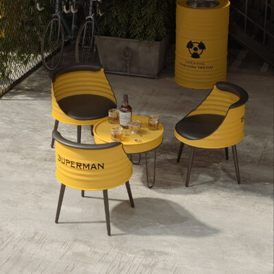 Buen precio Mesa y silla de tambor de aceite de metal para stand comercial/industrial en línea