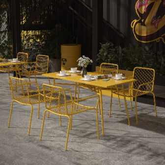 quality Yellow Outdoor Tables And Chairs Iron Garden Table Dining Set Lightweight For Hotels Courtyards factory